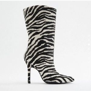 NEW ZARA ANIMAL PRINT PONY HAIR LEATHER ZEBRA BOOTS SIZE 37